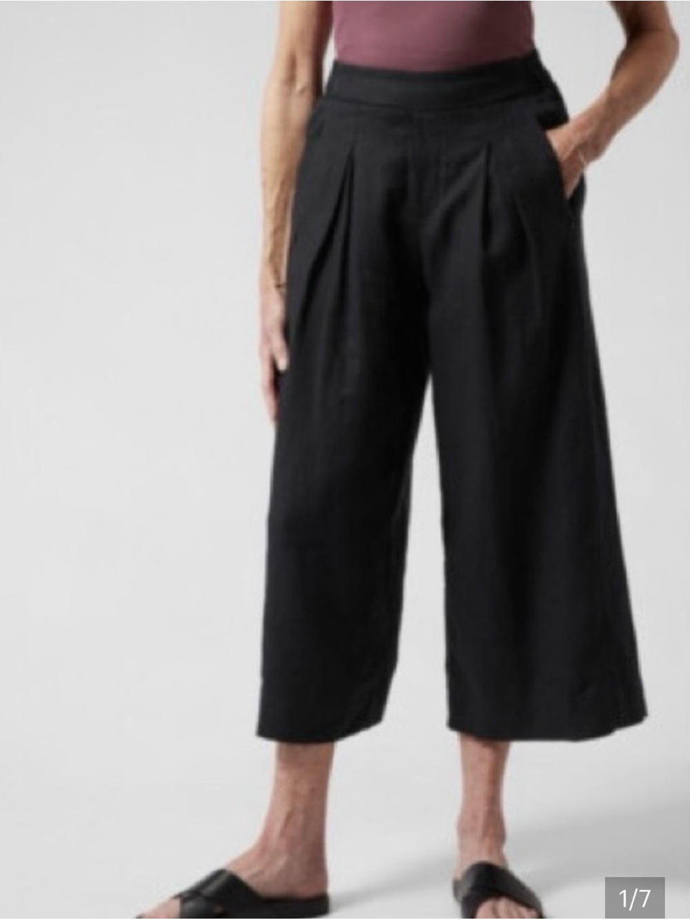 Athleta PLAYA luxurious 100% Linen Black Wide Leg Crop Pants Sz 8 NWOT - Picture 11 of 14